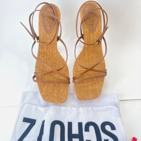 Schutz Bari Womens Brown Leather Sandals Strappy Ankle strap Heels Size 7.5 - Picture 2 of 11